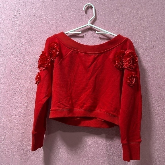 MAEVE By Anthropologie Maeve Three dimensional Floral Crop Sweatshirt Size Small - Picture 3 of 6